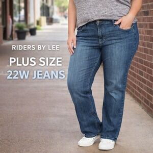 Riders by Lee Women's Plus Size 22W Blue Denim Straight Leg Jeans Stretch